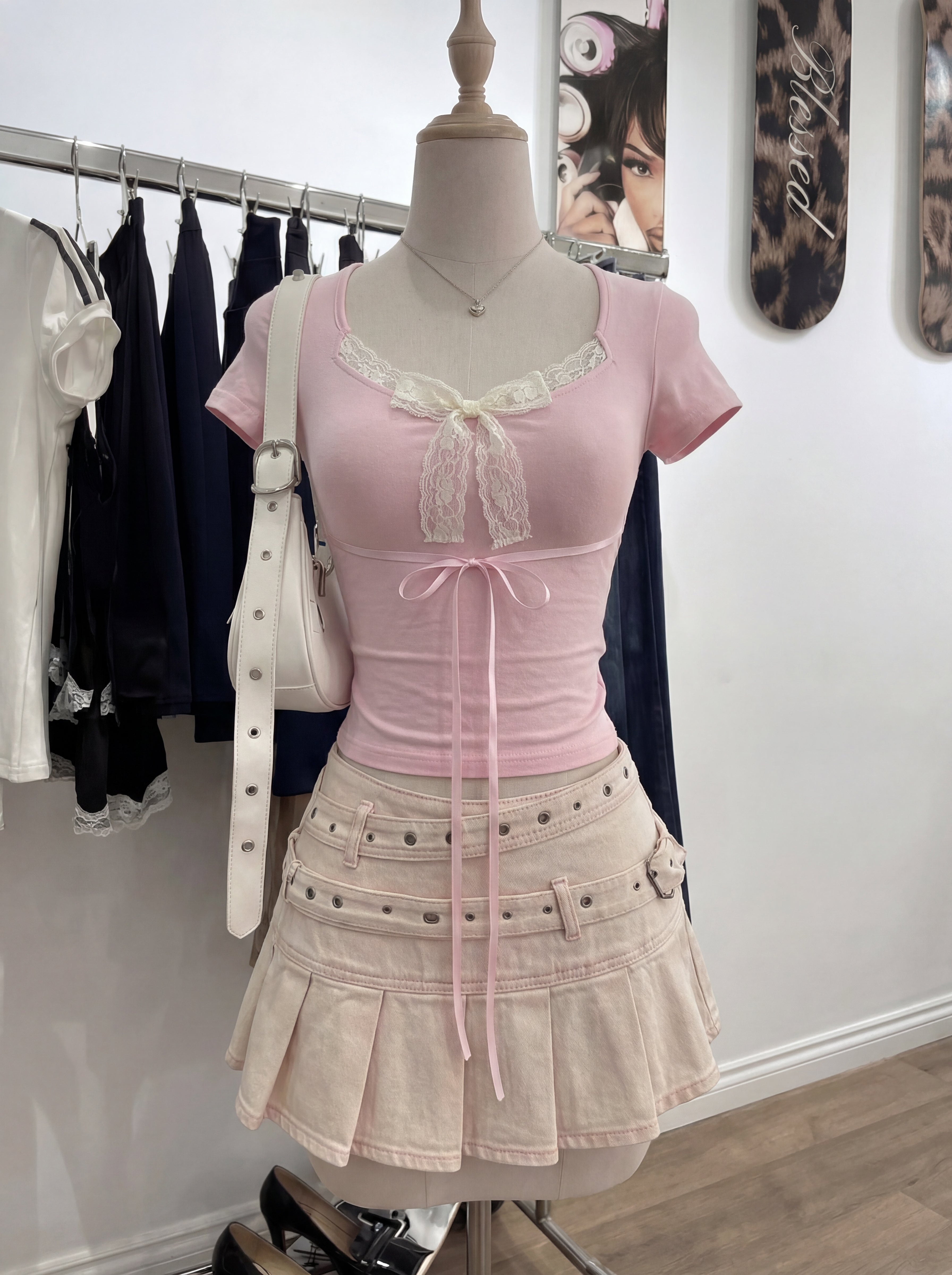 BABY PINK RIBBON DETAIL TOP